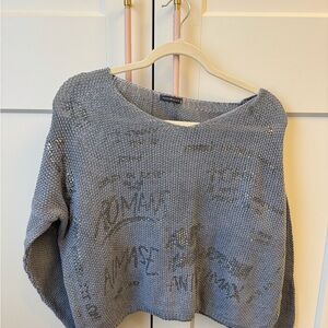 Made in Italy Light Blueish/Gray Knit Women's Sweater with silver details